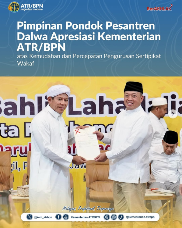 Pimpinan Pondok Pesantren Dalwa Apresiasi Kementerian ATR/BPN atas Kemudahan dan Percepatan Pengurusan Sertipikat Wakaf