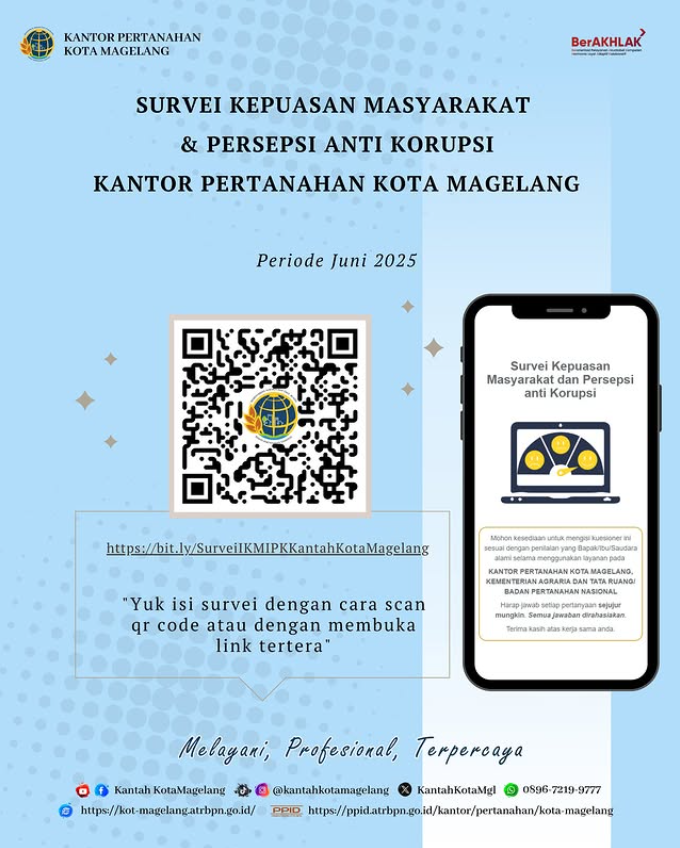 Partisipasi Anda, Kunci Integritas dan Kualitas Layanan: Ikuti Survei IKM dan IPAK Kantor Pertanahan Kota Magelang
