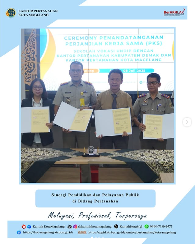 Sinergi Kuat! Kantor Pertanahan Kota Magelang & Sekolah Vokasi UNDIP teken MoU untuk majukan pendidikan dan layanan pertanahan