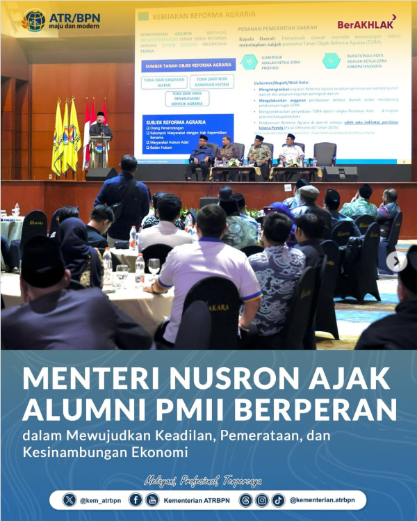 Menteri Nusron Ajak Alumni PMII Berperan dalam Mewujudkan Keadilan, Pemerataan, dan Kesinambungan Ekonomi
