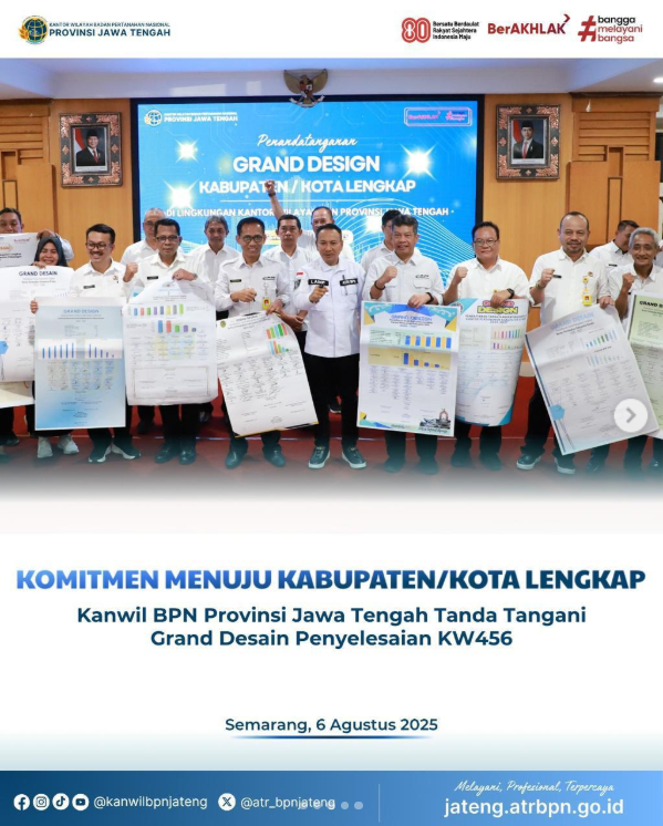 Komitmen Menuju Kabupaten/Kota Lengkap : Kanwil BPN Provinsi Jawa Tengah Tanda Tangani Grand Desain Penyelesaian KW456