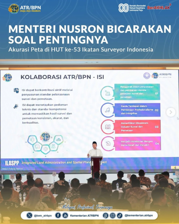 Menteri Nusron Bicarakan Soal Pentingnya Akurasi Peta di HUT ke-53 Ikatan Surveyor Indonesia