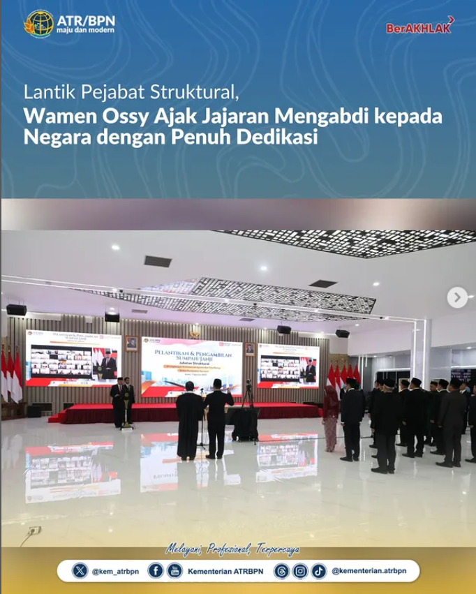 Lantik Pejabat Struktural, Wamen Ossy Ajak Jajaran Mengabdi kepada Negara dengan Penuh Dedikasi