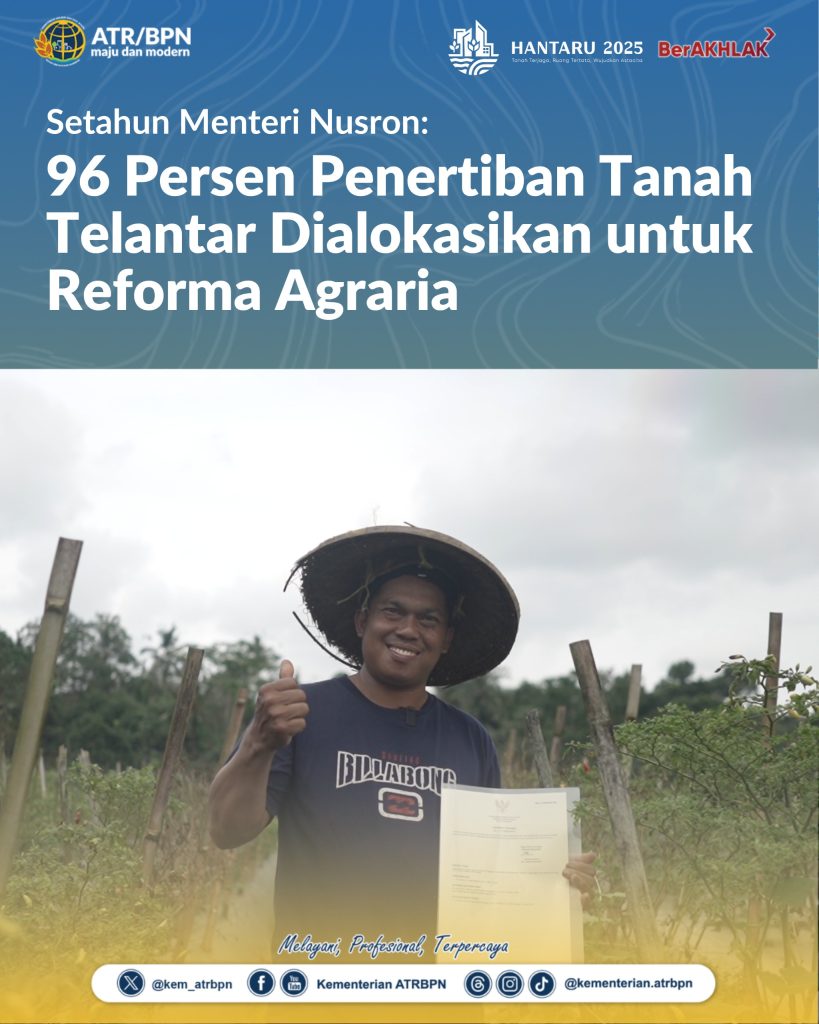 Setahun Menteri Nusron: 96 Persen Penertiban Tanah Telantar Dialokasikan untuk Reforma Agraria