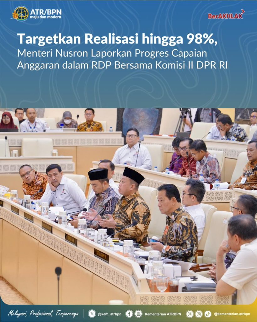 Targetkan Realisasi hingga 98%, Menteri Nusron Laporkan Progres Capaian Anggaran dalam RDP Bersama Komisi II DPR RI