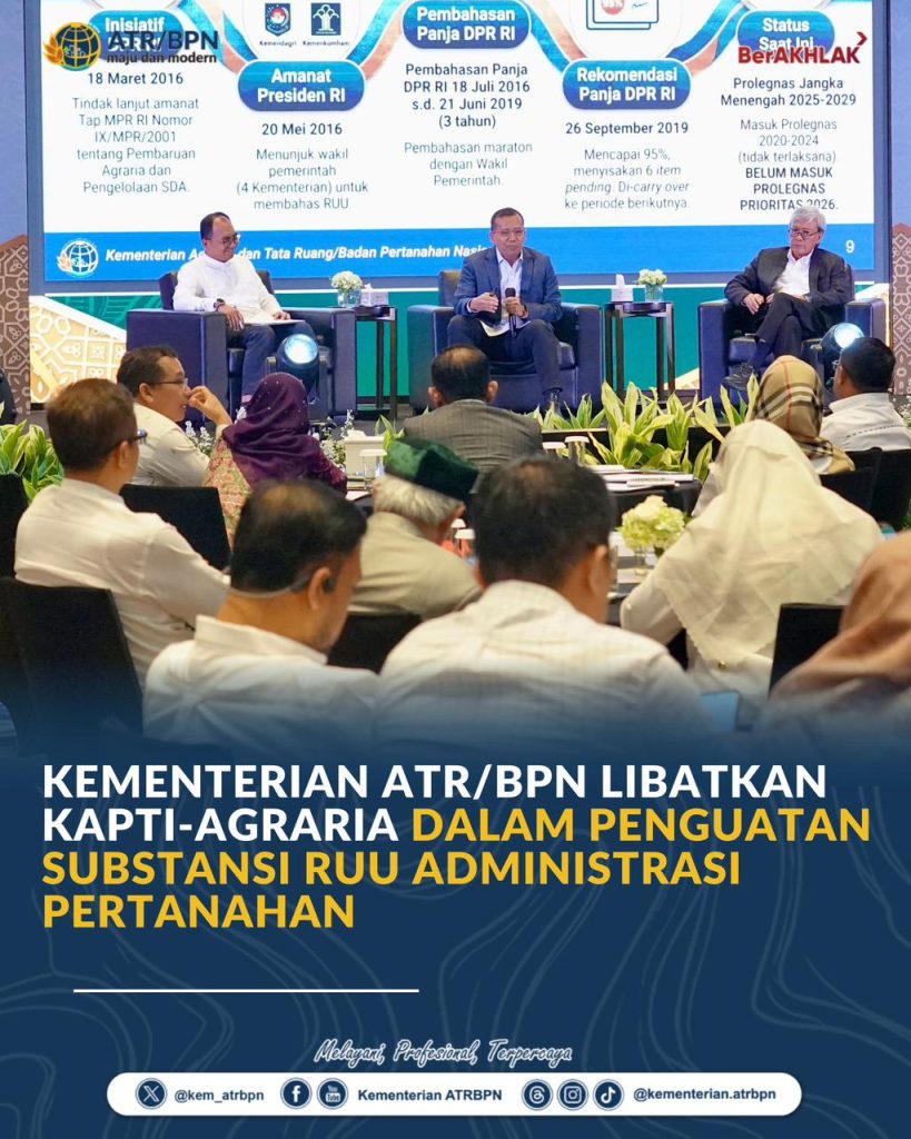 Kementerian ATR/BPN Libatkan KAPTI-AGRARIA dalam Penguatan Substansi RUU Administrasi Pertanahan