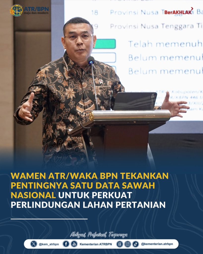 Wamen ATR/Waka BPN Tekankan Pentingnya Satu Data Sawah Nasional untuk Perkuat Perlindungan Lahan Pertanian