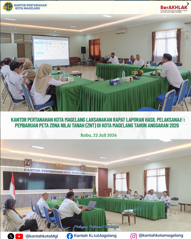 Kantor Pertanahan Kota Magelang Laksanakan Rapat Laporan Hasil Pelaksanaan Pembaruan Peta Zona Tanah ( ZNT ) Di Kota Magelang Tahun Anggaraan 2026
