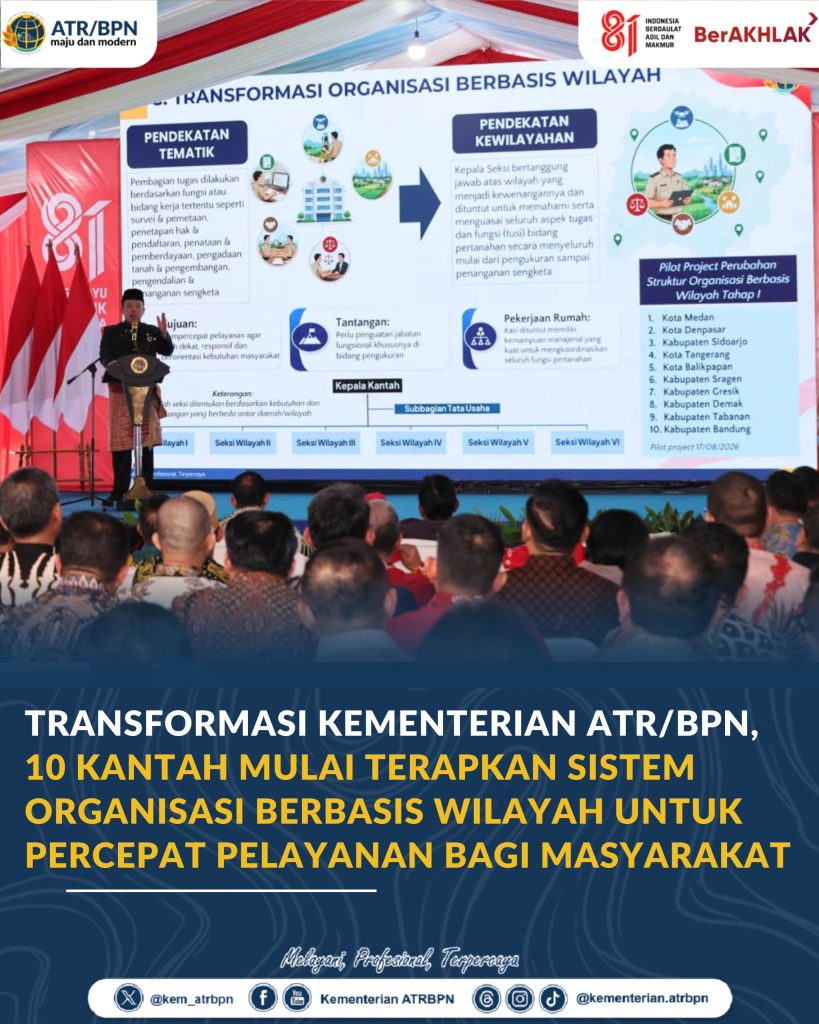 Transformasi Kementerian ATR/BPN, 10 Kantah Mulai Terapkan Sistem Organisasi Berbasis Wilayah untuk Percepat Pelayanan bagi Masyarakat