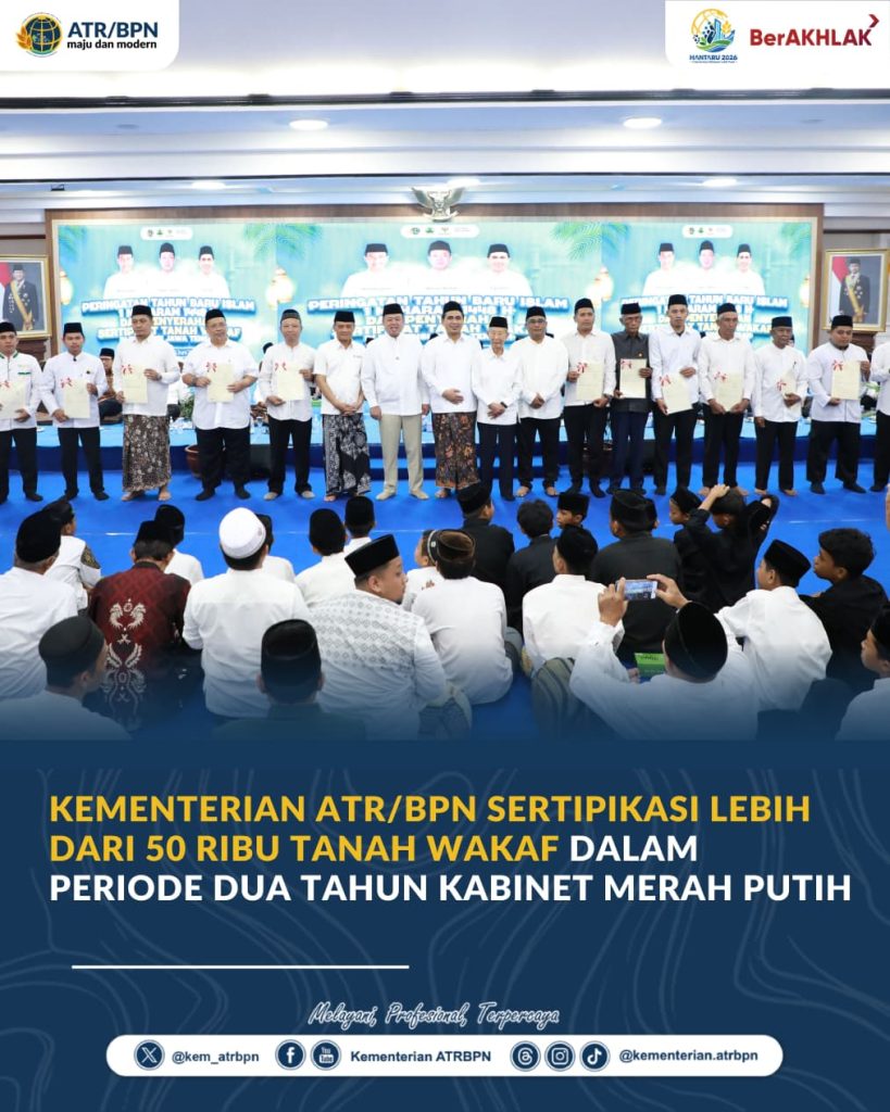 Kementerian ATR/BPN Sertipikasi Lebih dari 50 Ribu Tanah Wakaf dalam Periode Dua Tahun Kabinet Merah Putih